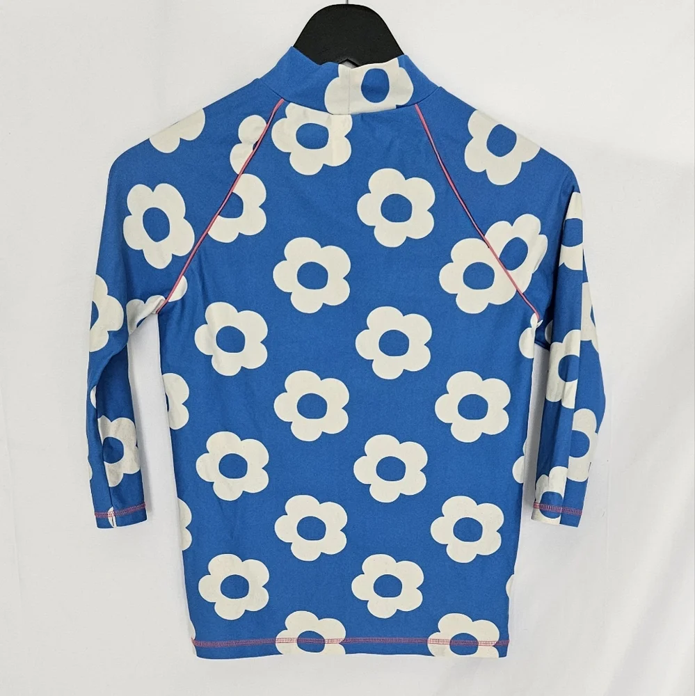 Mini Boden Rashguard Blue And White Flower Print Size 11-12 Years